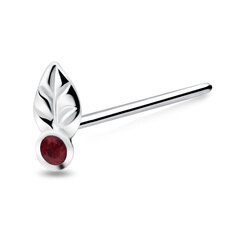 Leaf with Stone Silver Straight Nose Stud NSKA-751 